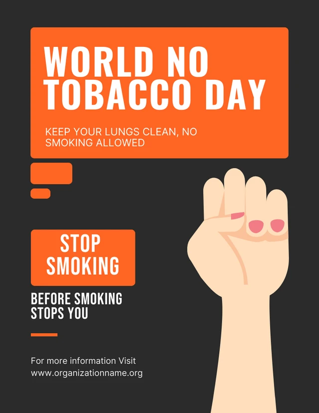 Black And Orange Minimalist Illustration World No Tobacco Day Poster Template