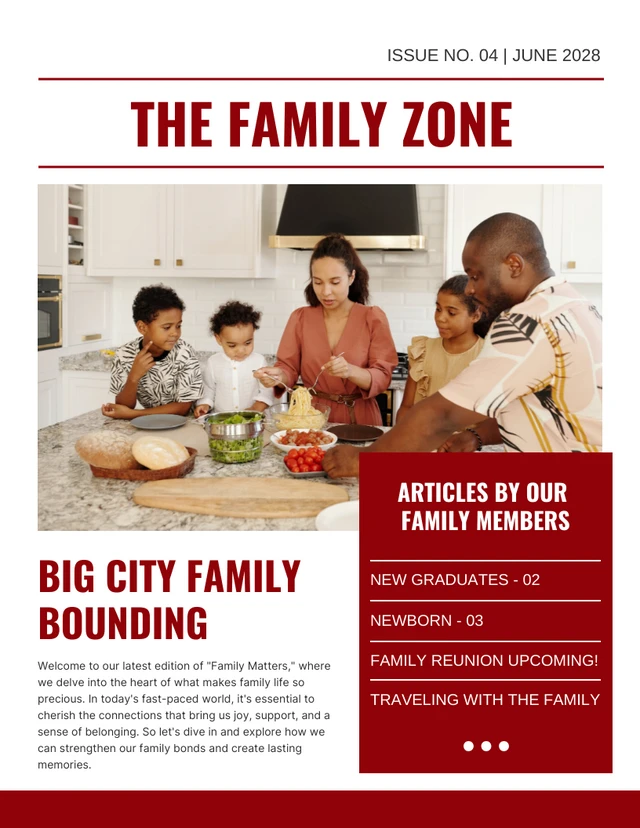 Modèle de newsletter de zone familiale minimaliste blanc et rouge