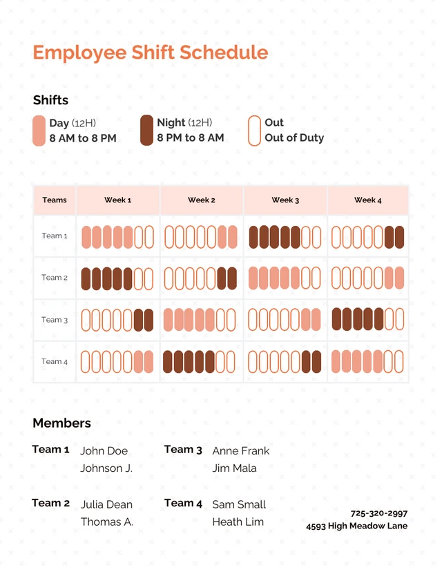 Orange and White Simple Employee Shift Schedule Template