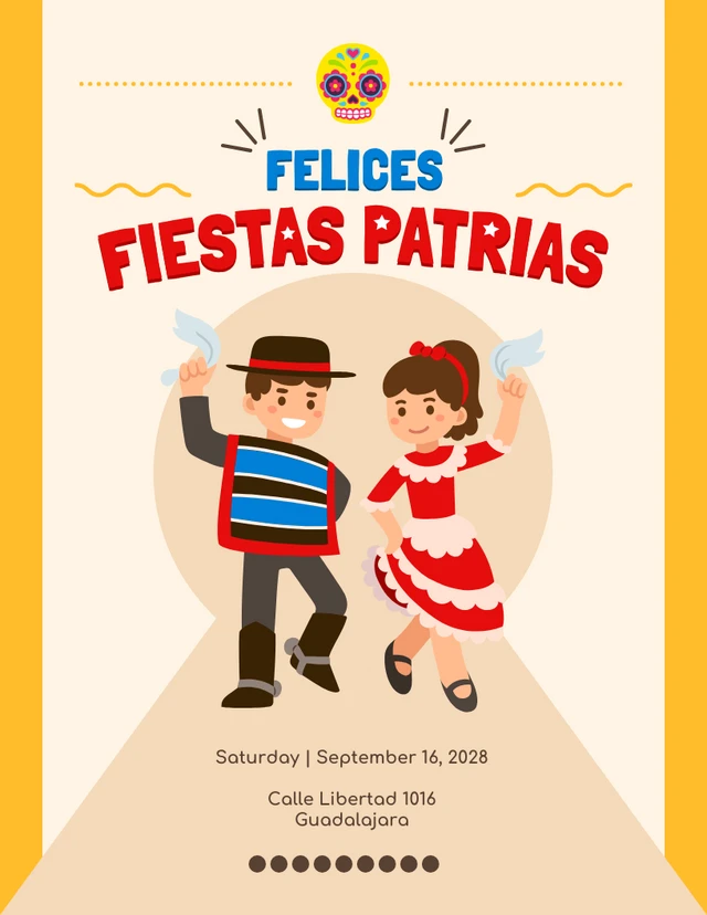 Bège et jaune Illustration ludique et joyeuse Modèle d'invitation à la fête Fiesta