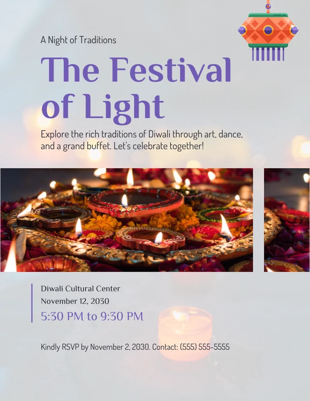 Light Grey Simple Photo Diwali Festival Poster Template
