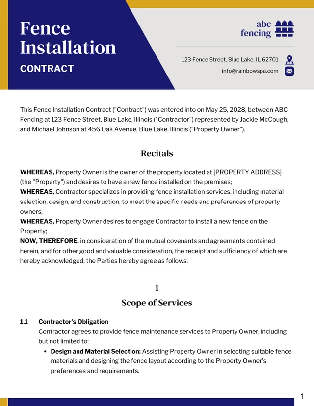 Fence Installation Contract Template - Seite 1