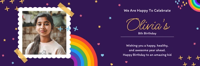 Purple And Colorful Illustration Birthday Greetings Banner Template