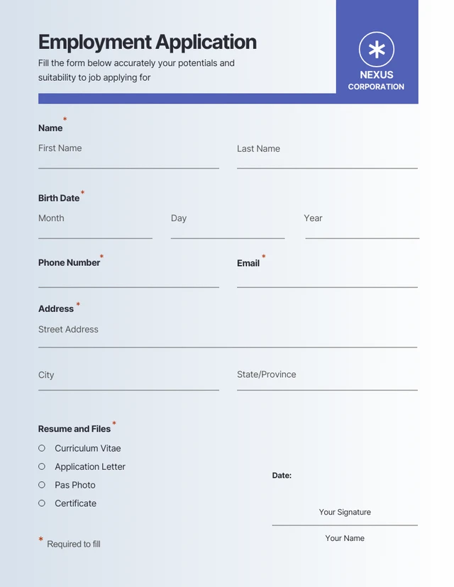 Simple Gradient Purple and White Employment Application Form Template
