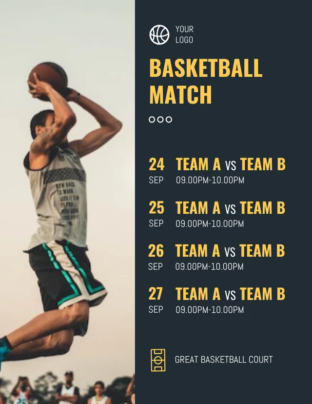 Black Simple Basketball Match Schedule Template