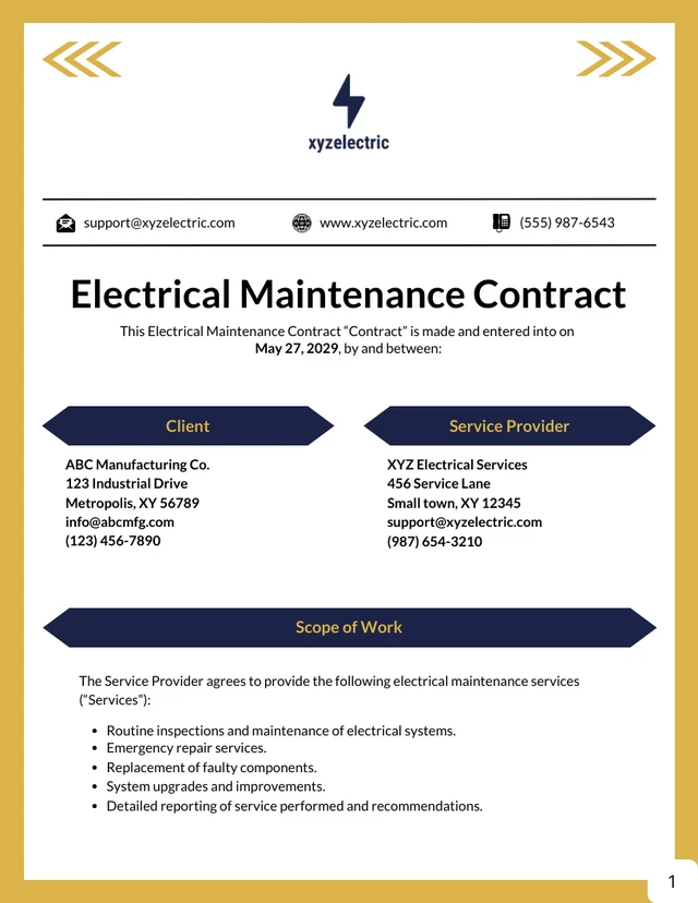 Electrical Maintenance Contract Template - page 1