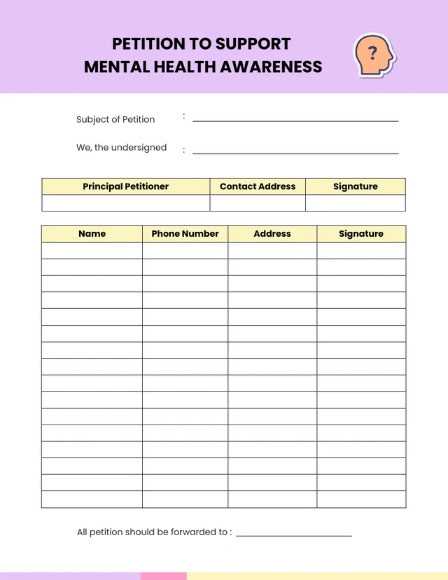 Purple and Yellow Minimalist Mental Health Petitions Form Template