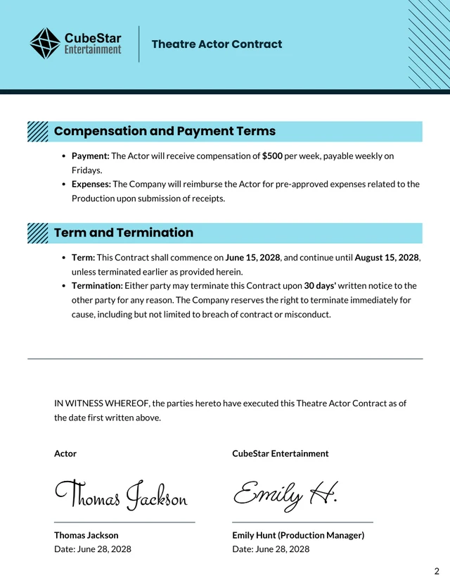 Theatre Actor Contract Template - page 2