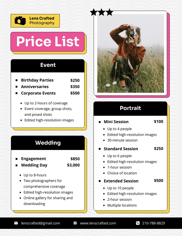 Black and Yellow Photography Price List Template