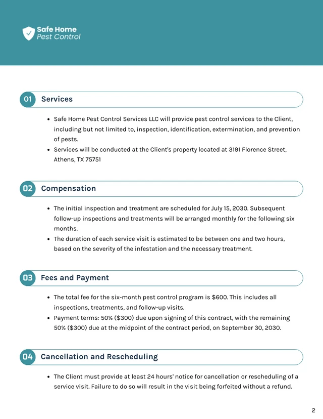 Pest Control Contract Template - page 2