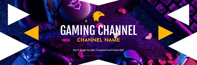 Purple White And Yellow Modern Rustic Futuristic Channel Gaming Banner Template