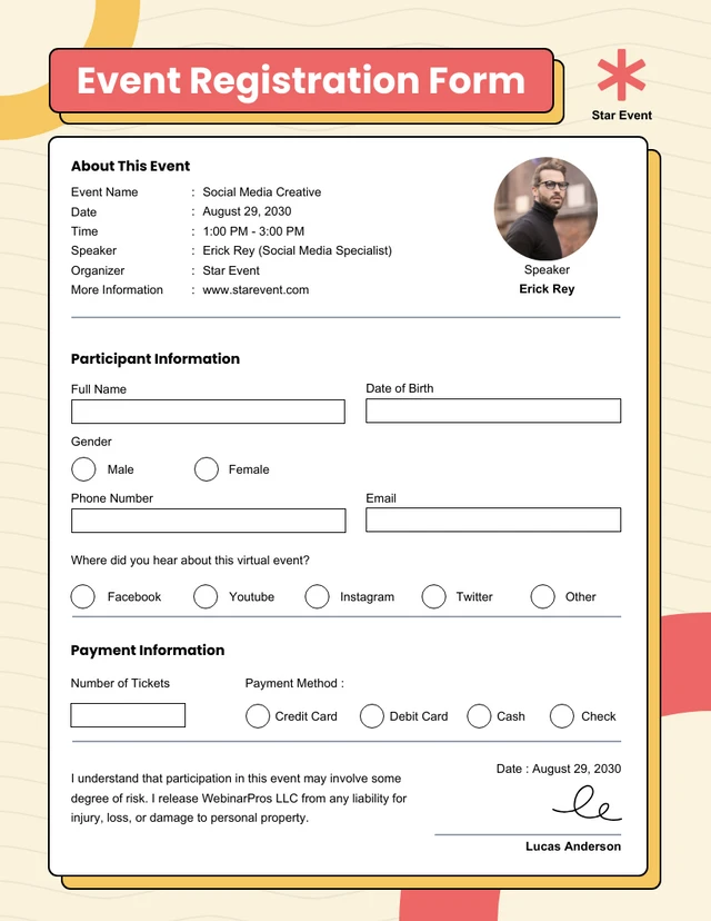 Yellow and Red Event Registration Forms Template