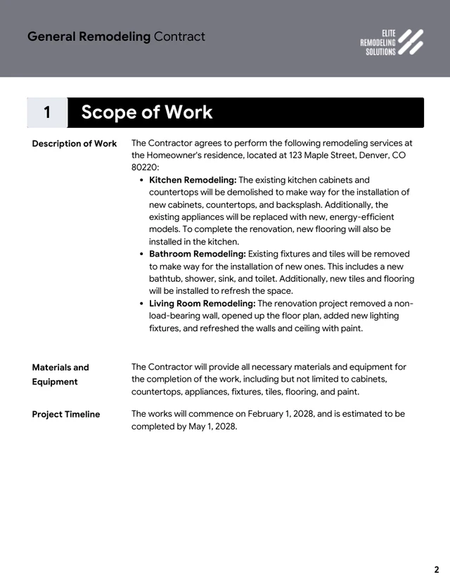 Remodeling Contract Template - Página 2