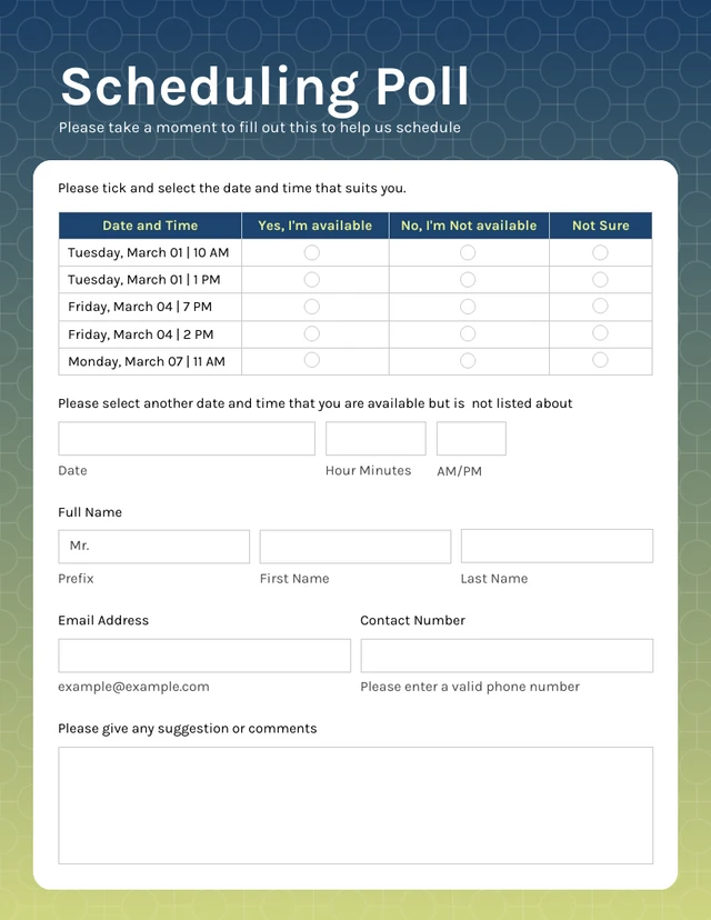 Blue and Yellow Simple Voting Form Template