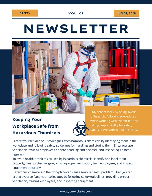 White Navy And Yellow Modern Chemical Safety Work Newsletter