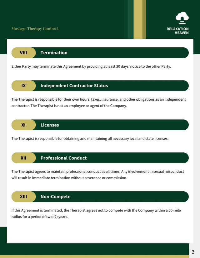 Massage Therapy Contract Template - page 3