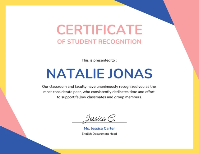 Modern Colorful Student Certificate Template