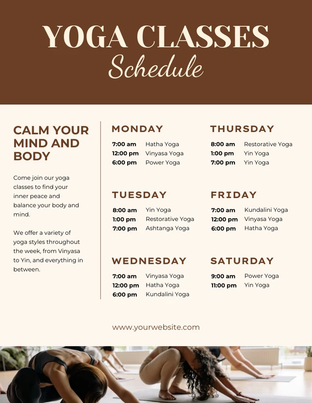 Brown and Cream Yoga Slasses Schedule Poster Template