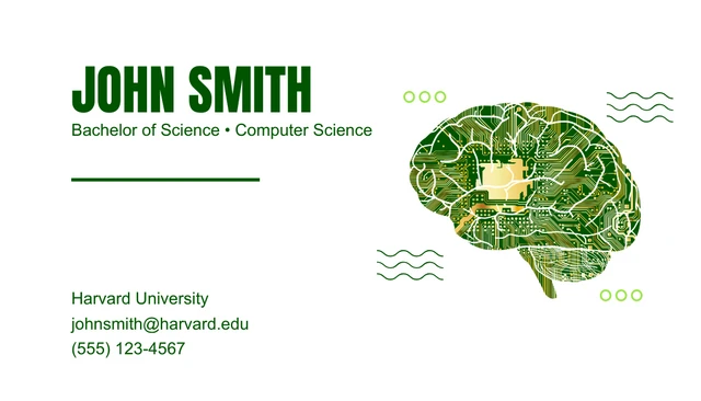 White And Green Simple Personal Student Business Card - Page 1