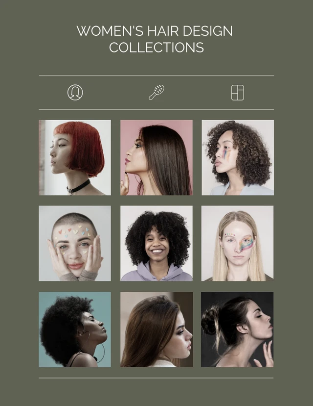 Minimalistische Collage-Vorlage für das Haardesign für Frauen in erdigem Grün