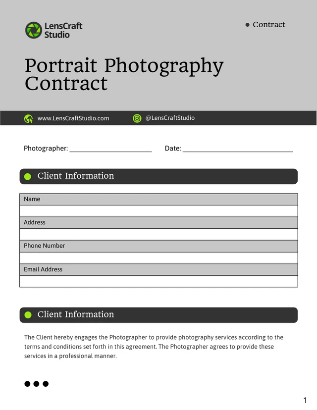 Portrait Photography Contract - page 1