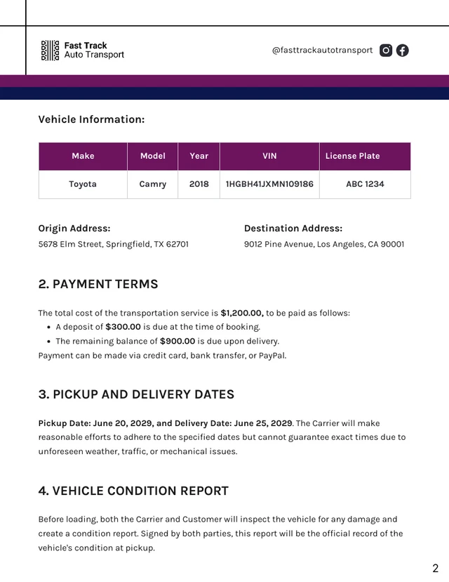 Auto Transport Contract Template - صفحة 2