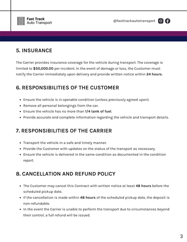 Auto Transport Contract Template - Page 3