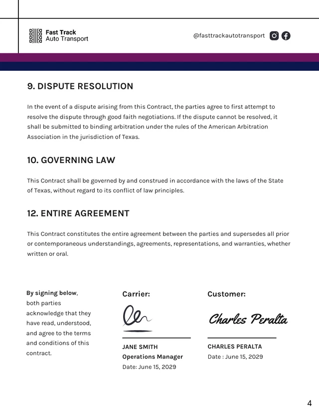 Auto Transport Contract Template - Seite 4