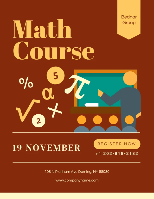 Braune und gelbe Illustrationsvorlage für Mathekurs-Poster
