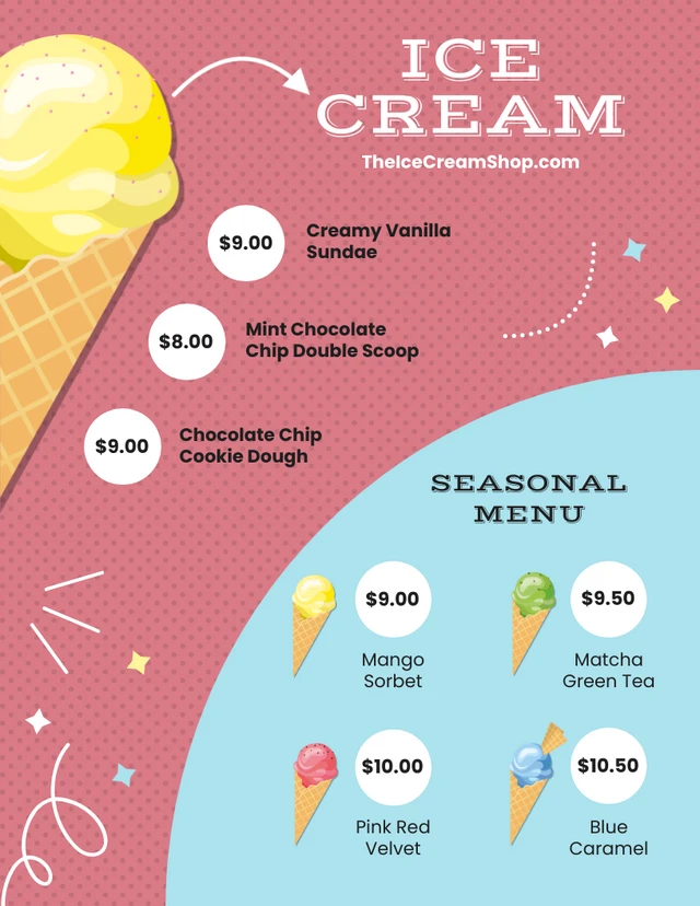 Pink And Soft Blue Playful Ice Cream Menu Template
