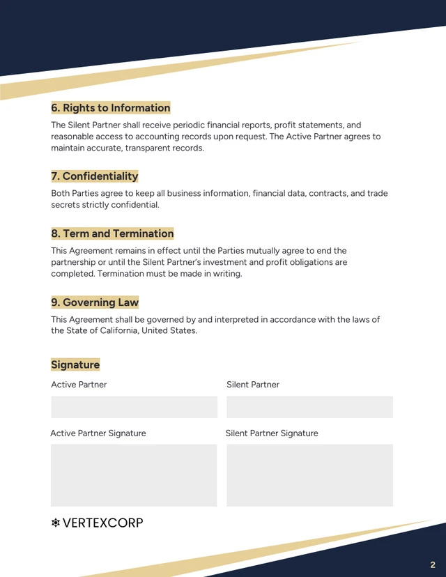 Silent Partner Contract Template - page 2