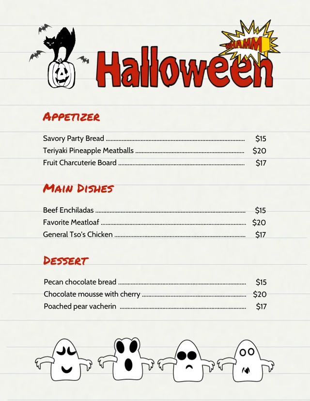 Modèle de menu Halloween illustration classique jaune clair