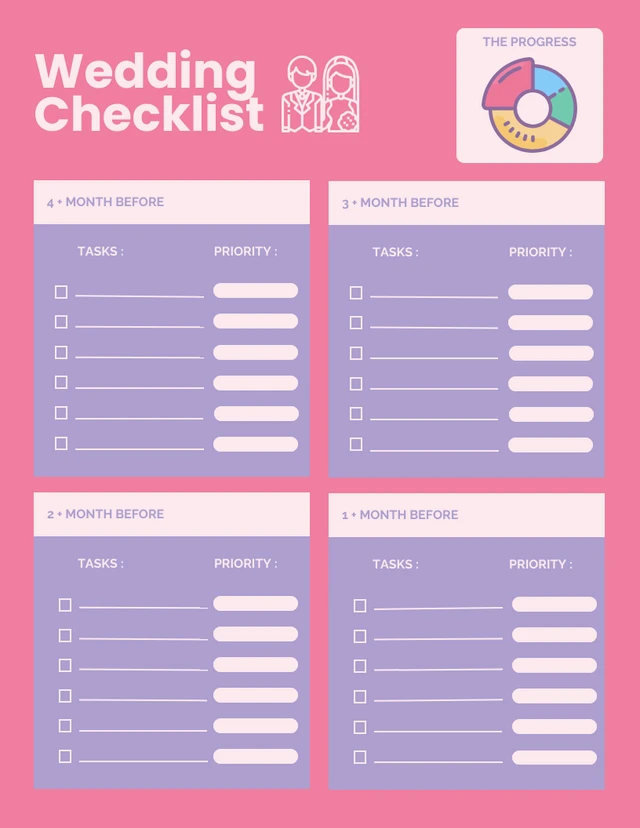 Rosa und lila Hochzeit Checkliste