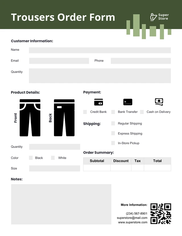 Green and White Minimalist Ecommerce Forms Template