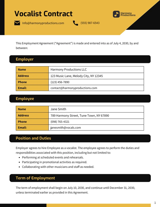 Vocalist Contract Template - صفحة 1