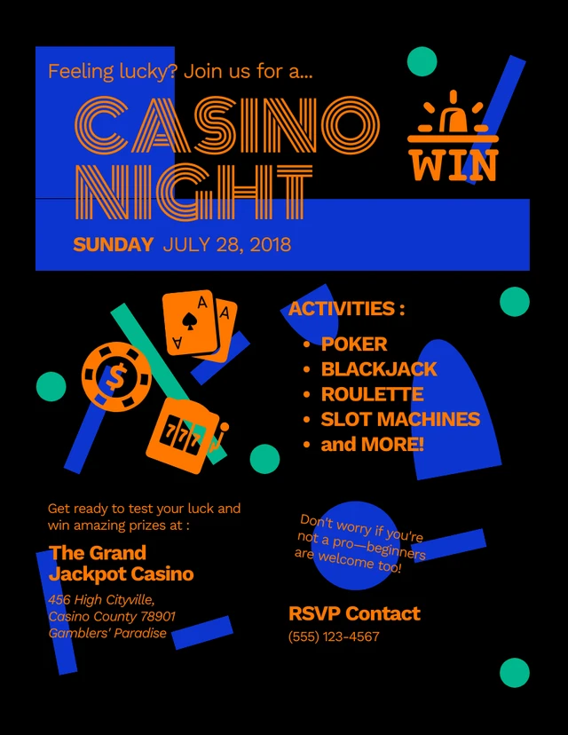 Dark Playful Casino Night Invitation Template