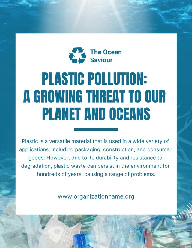Blue Simple Photo Recycling Plastic Pollution Poster Template