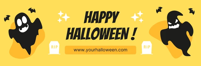 Yellow Simple Playful Ghost Halloween Banner Template