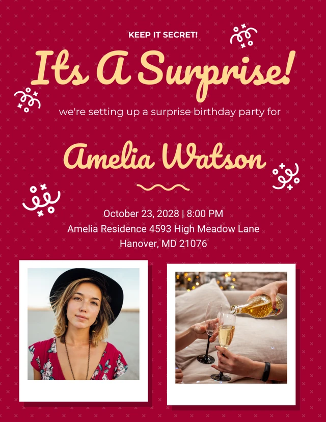 Red And Yellow Modern Playful Photo Collage Surprise Party Invitation Template