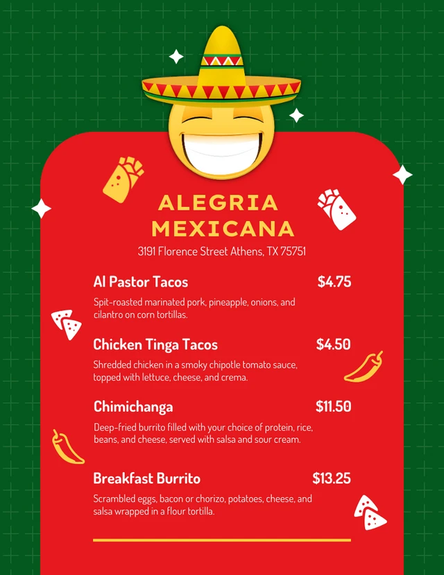 Green And Red Minimalist Mexican Menu Template