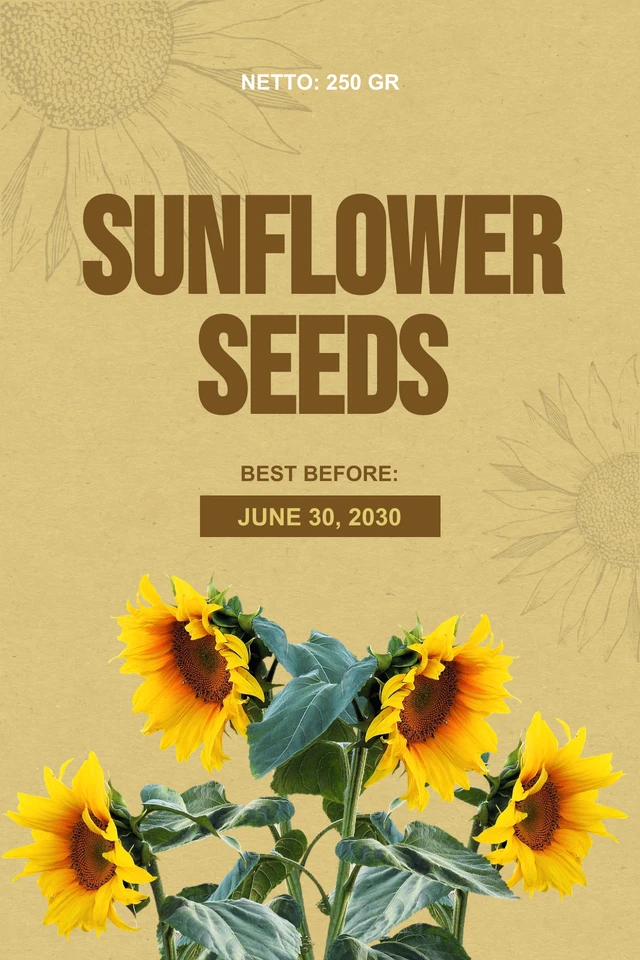 Yellow Classic Texture Sunflower Seed Storage Label Template
