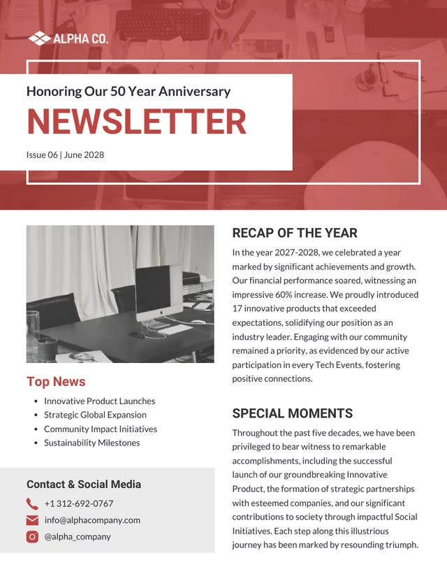 Honoring Our 50 Year Anniversary Newsletter Template