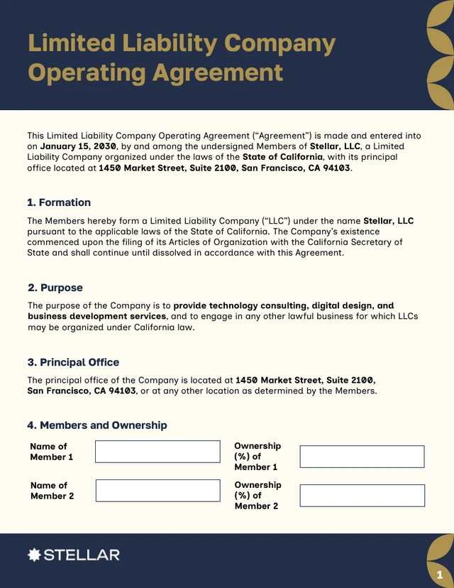 LLC Contract Template - Page 1