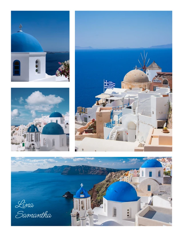 White Simple Cool Santorini Photo Collages Template