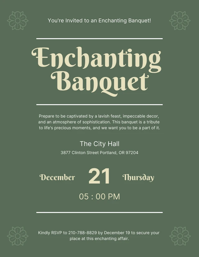 Simple Green Banquet Invitation Template