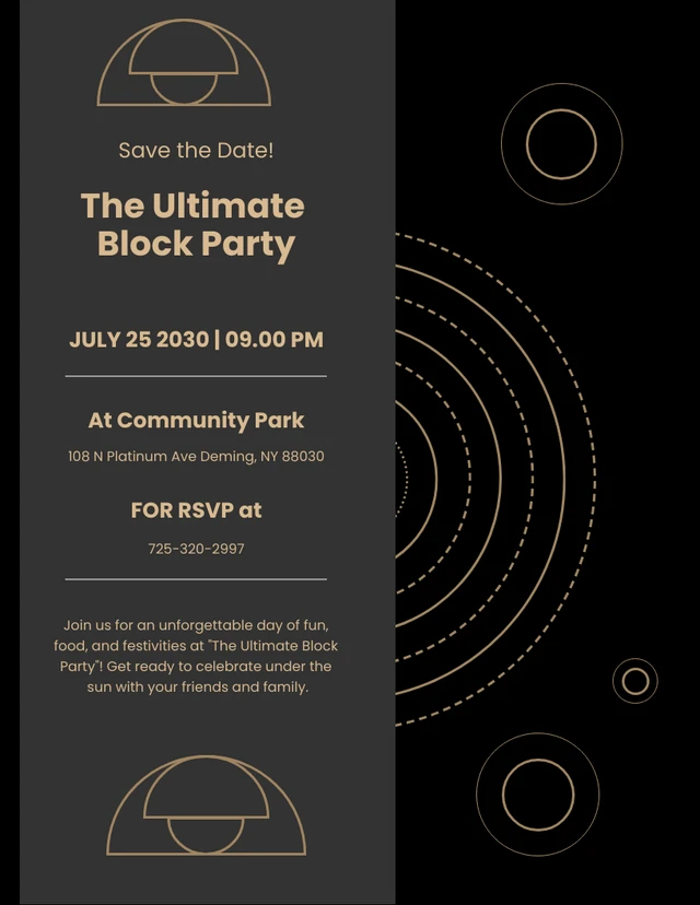 Black Circle Line Minimalist Block Party Invitation Template