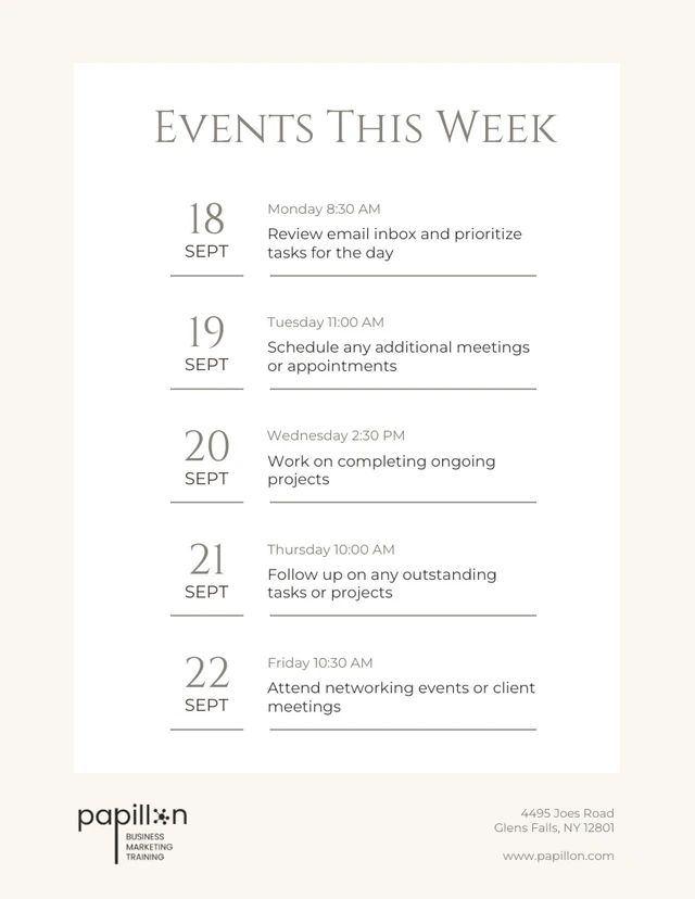 Beige Minimalist Business Week Schedule Template