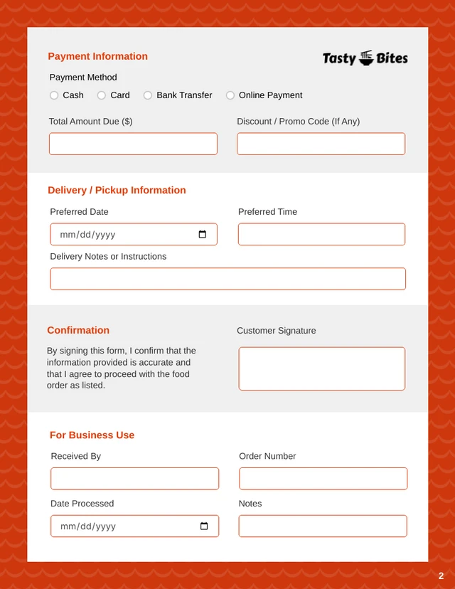 Food Order Form Template - Seite 2