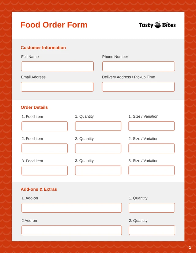 Food Order Form Template - Seite 1