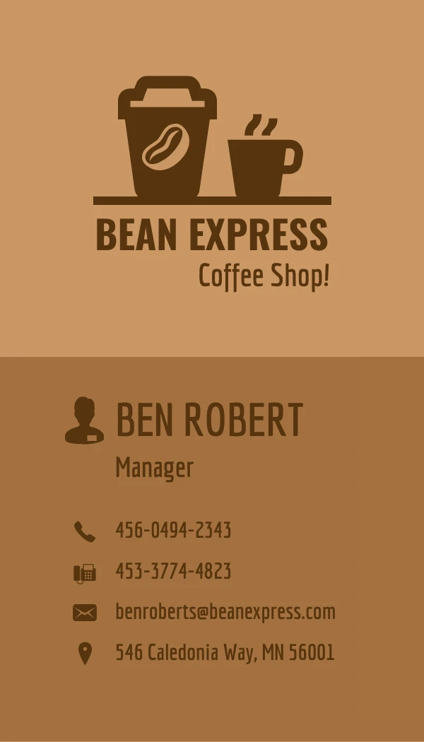 Brown Cafe Business Card - Page 1